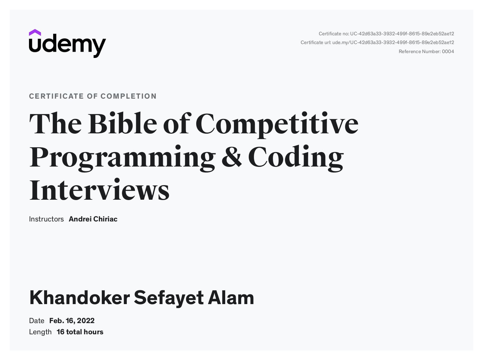 Udemy — Competitive Programming and Coding Interviews